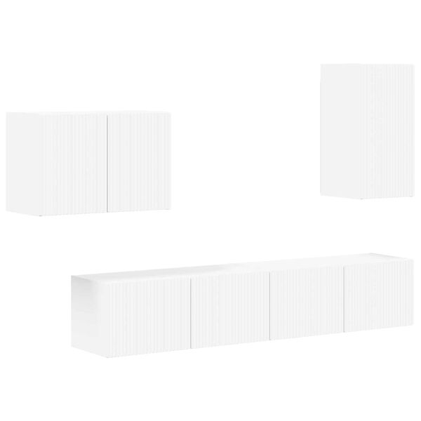 vidaXL TV v&auml;ggsk&aring;p set V&auml;ggmonterad 4 pcs Vit Konstruerat tr&auml;