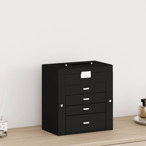 vidaXL Smyckeskrin 3-lagers med spegel l&aring;sbar svart 26x18x17,5 cm