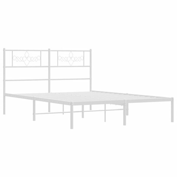 vidaXL Sängram med huvudgavel metall vit 135x190 cm