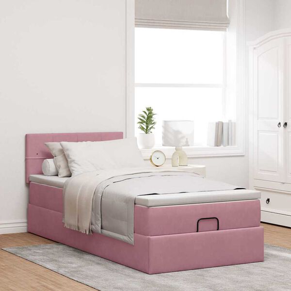vidaXL Ottoman s&auml;ngram med madrass rosa 90x200 cm sammet