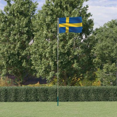 vidaXL Sveriges flagga med flaggstång 5,55 m aluminium