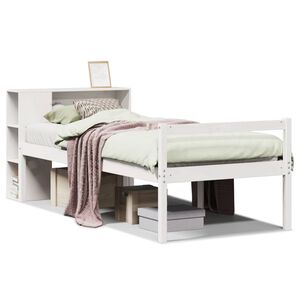vidaXL S&auml;ng med bokhylla utan madrass vit 75x190cm massiv furu