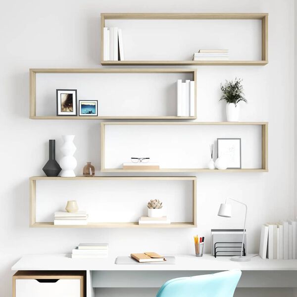 vidaXL V&auml;gghylla kubformad 4 st sonoma-ek 100x15x30 cm konstruerat tr&auml;