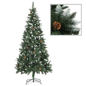 vidaXL Plastgran med kottar och vitt glitter 210 cm