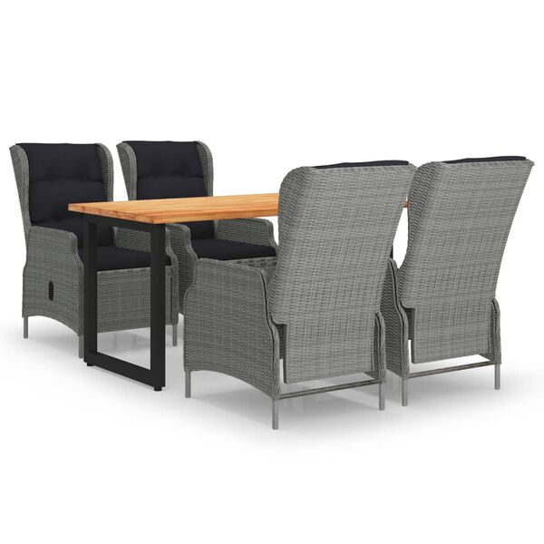 vidaXL Matgrupp f&ouml;r tr&auml;dg&aring;rden med dynor 5 delar konstrotting ljusgr&aring;