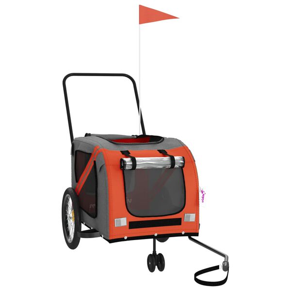 vidaXL Cykelvagn f&ouml;r djur orange och gr&aring; oxfordtyg och j&auml;rn