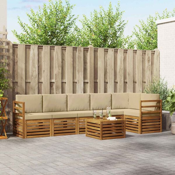 vidaXL Sektionsoffgrupp 7 pcs Naturlig och Beige Massivt Akaciatr&auml;