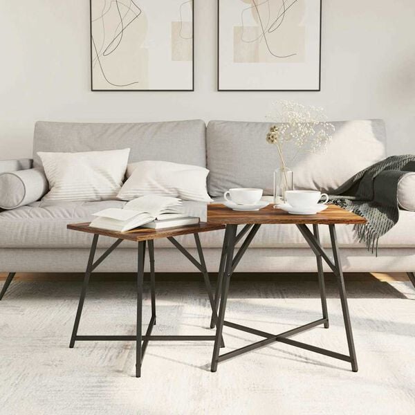 vidaXL Sidobordsset 2 pcs R&ouml;kt ek och svart 50 x 50 x 50 cm