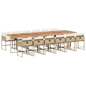 vidaXL Matgrupp f&ouml;r tr&auml;dg&aring;rden med dynor 13 delar beige konstrotting