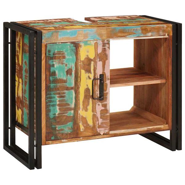 vidaXL Badrumshandfatskå med dörr Massivt återvunnet trä och Järn