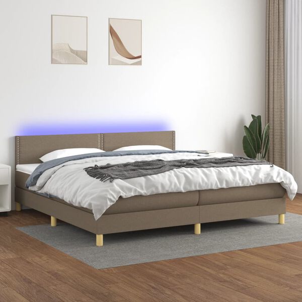 vidaXL Rams&auml;ng med madrass & LED taupe 200x200 cm tyg