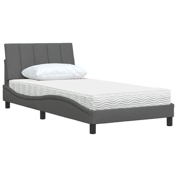 vidaXL Bed with Mattress "Hanko" Dark Grey 100x200 cm Fabric