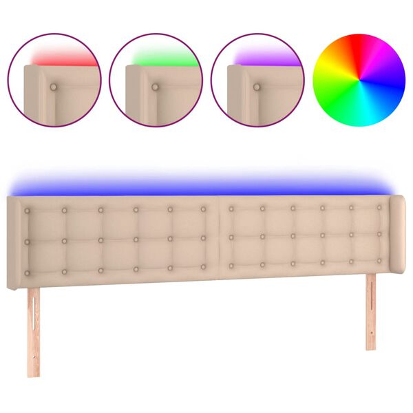 vidaXL Sänggavel LED cappuccino 203x16x78/88 cm konstläder