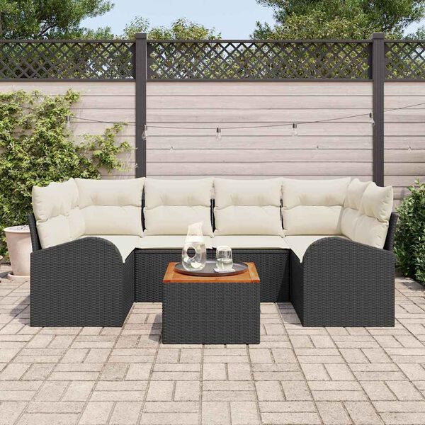 vidaXL Tr&auml;dg&aring;rdsoffset 7 pcs Svart Poly rattan