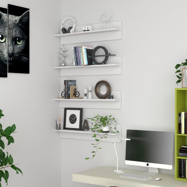 vidaXL V&auml;gghyllor 4 st vit 80x11,5x18 cm konstruerat tr&auml;