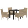 vidaXL Tr&auml;dg&aring;rdsm&ouml;belset med kudde 5 pcs Beige konstrotting