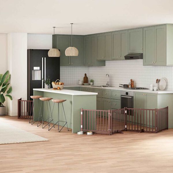 vidaXL Hundgrind med d&ouml;rr vikbar 10 paneler brun 800 cm poppel