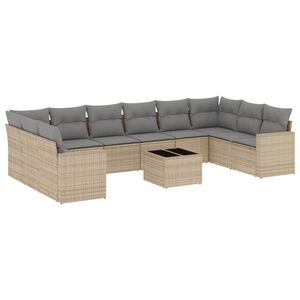 vidaXL Loungegrupp f&ouml;r tr&auml;dg&aring;rden m. dynor 11 delar beige konstrotting