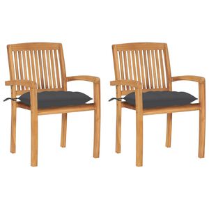 vidaXL Tr&auml;dg&aring;rdsstolar 2 st med antracita dynor massiv teak