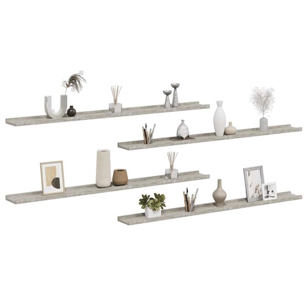 vidaXL V&auml;gghyllor 4 st betonggr&aring; 115x9x3 cm