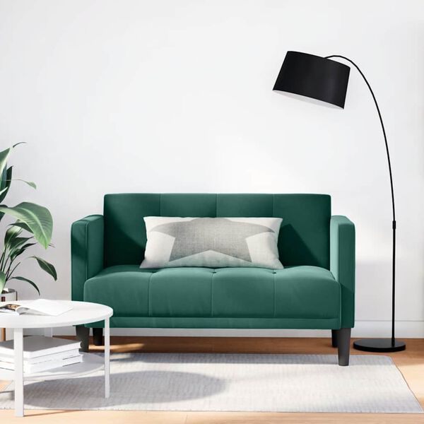 vidaXL Loveseat soffa m&ouml;rkgr&ouml;n 111 cm sammet
