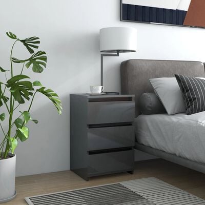 vidaXL Sängbord grå högglans 40x35x62,5 cm spånskiva