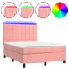 vidaXL Rams&auml;ng med madrass rosa & LED 140x190 cm sammet