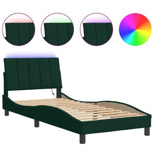 vidaXL Bed Frame with LED without Mattress "Hanko" Dark Green 90x200 cm Velvet