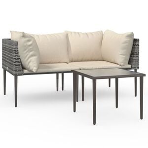 vidaXL Loungegrupp med dynor 3 delar konstrottning gr&aring;