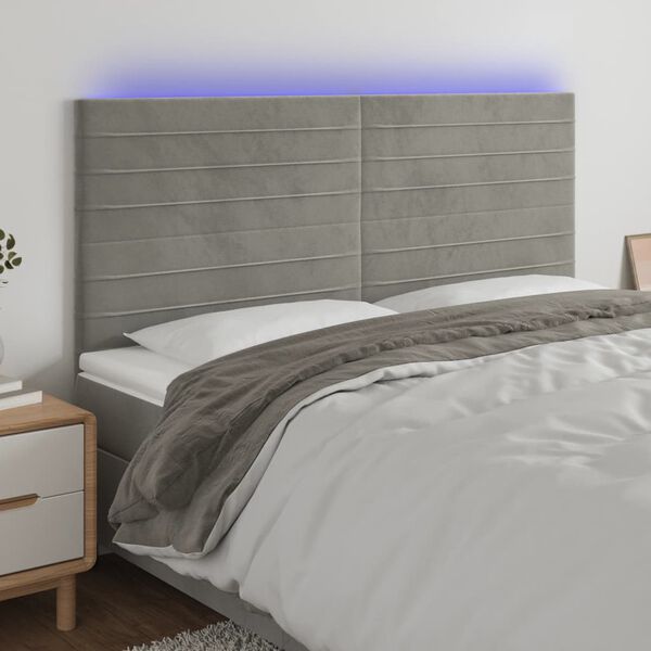 vidaXL S&auml;nggavel LED ljusgr&aring; 160x5x118/128 cm sammet