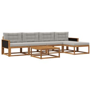 vidaXL Utomhussoffset med kudde 6 pcs Naturlig och Ljusgr&aring;