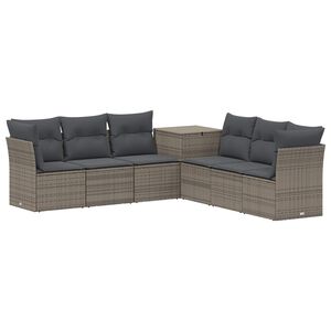 vidaXL Soffset 7 st Gr&aring; och m&ouml;rkgr&aring; Poly Rattan och st&aring;l