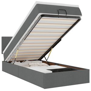 vidaXL Ottomansk s&auml;ng med madrass och LED-lampor m&ouml;rkgr&aring; 90x200 cm tyg