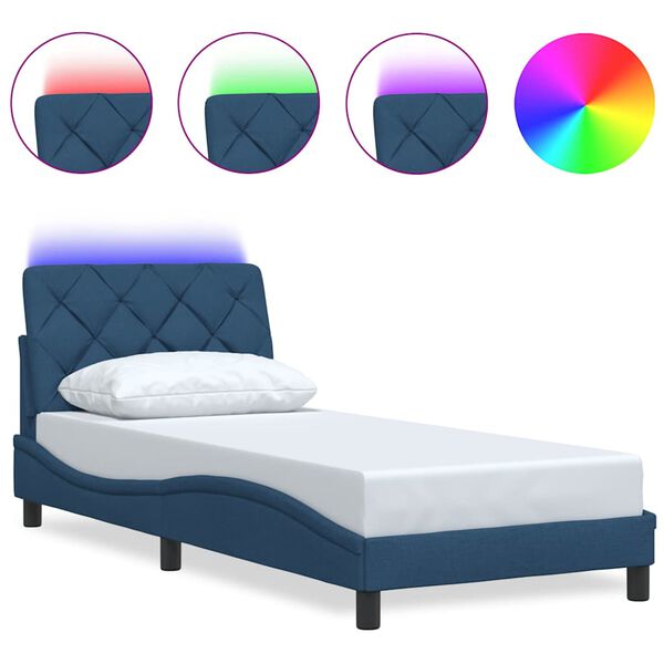 vidaXL Bed Frame with LED without Mattress Blue 90x200 cm Fabric