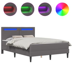 vidaXL S&auml;ngram med LED-ljusslingor Gr&aring; 140 x 190 cm Konstl&auml;der