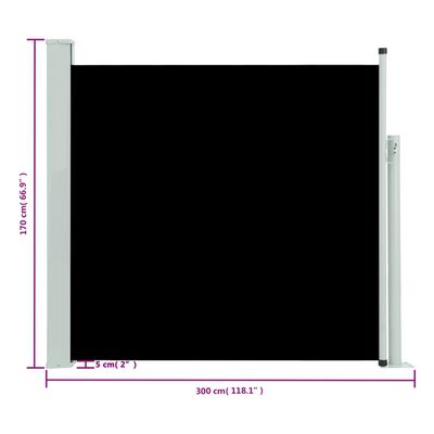 vidaXL Infällbar sidomarkis 170x300 cm svart