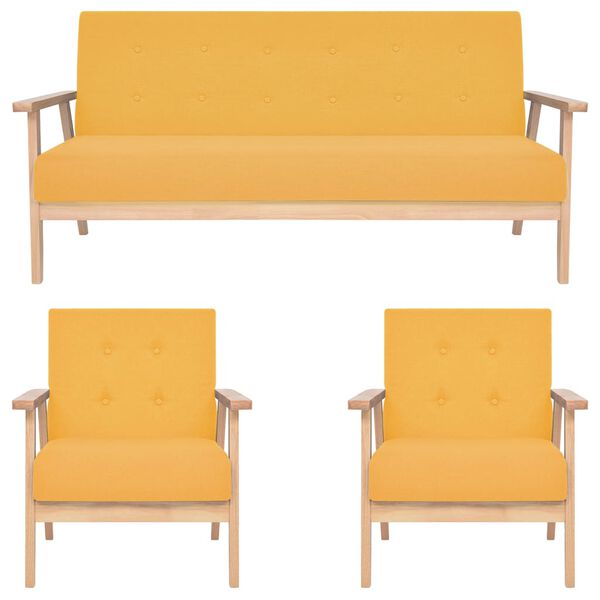 vidaXL Soffgrupp 3 delar tyg gul
