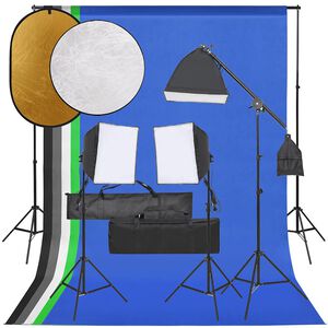 vidaXL Fotostudio med lampor, bakgrund och reflexsk&auml;rm