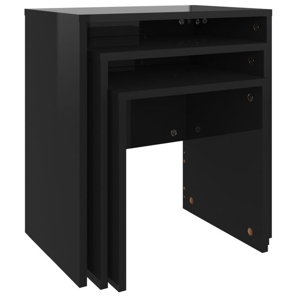 vidaXL Satsbord 3 st svart h&ouml;gglans konstruerat tr&auml;