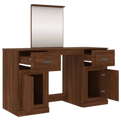 vidaXL Sminkbord med spegel brun ek 130x50x132,5 cm