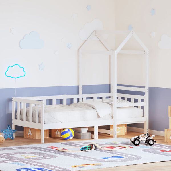 vidaXL Dagbädd med tak vit 90x200 cm massiv furu