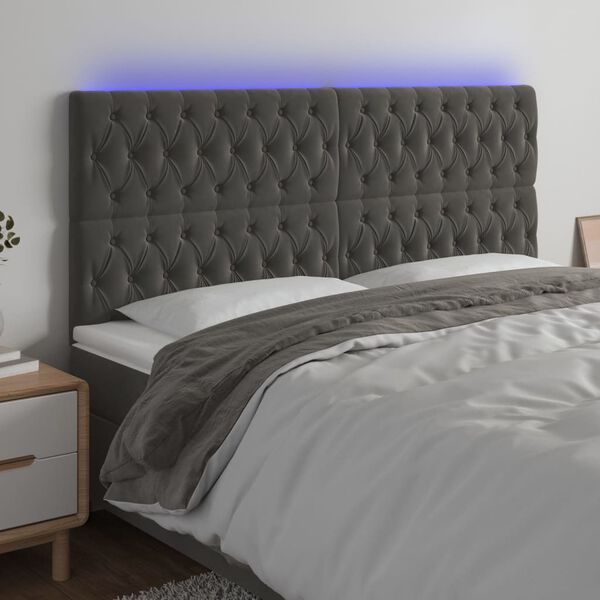 vidaXL S&auml;nggavel LED m&ouml;rkgr&aring; 180x7x118/128 cm sammet