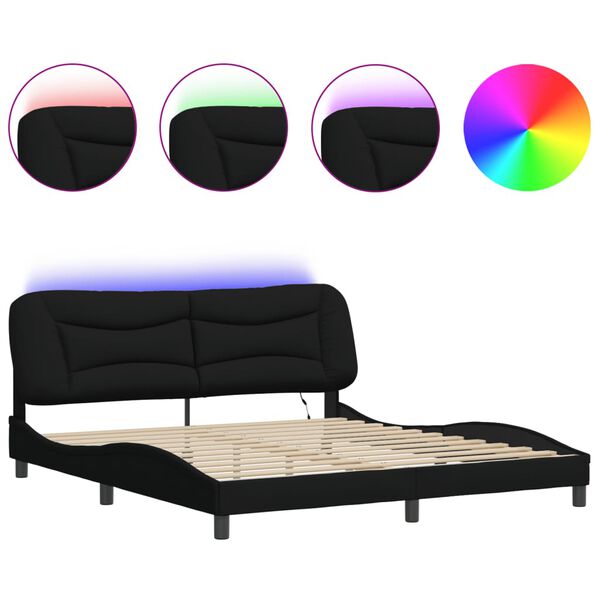 vidaXL Bed Frame with LED without Mattress "Hvar" Black 180x200 cm Fabric