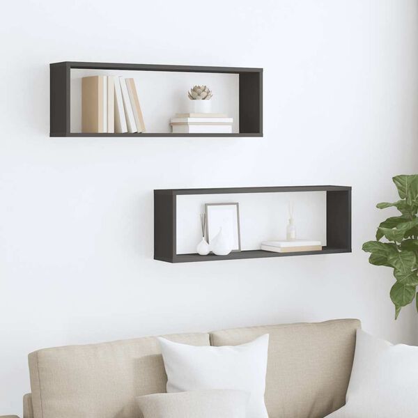 vidaXL V&auml;gghylla kubformad 2 st gr&aring; 80x15x26,5 cm konstruerat tr&auml;