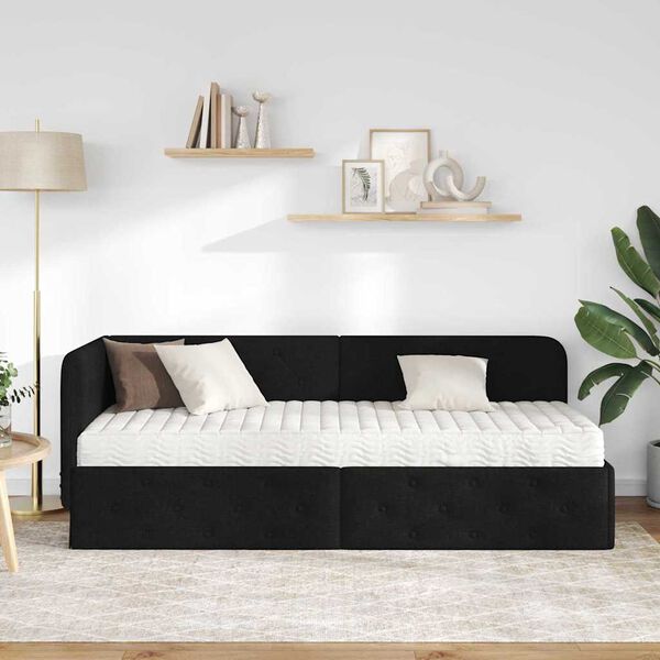 vidaXL H&ouml;rn S&auml;ngram med madrass med huvudgavel Svart 80 x 200 cm tyg