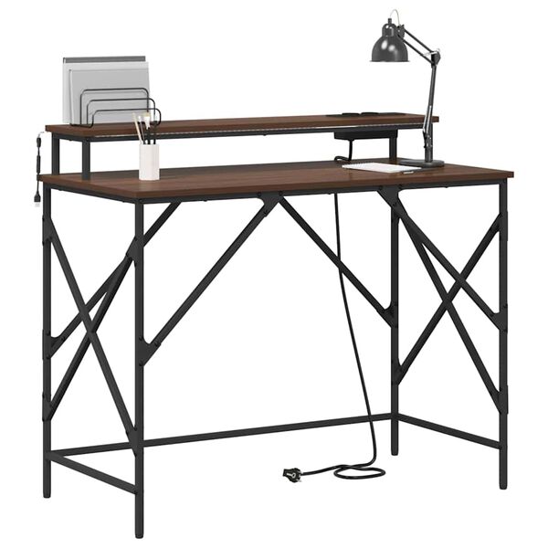 vidaXL Skrivbord med hylla Brun Ek 100 x 50 x 86,5 cm Konstruerat tr&auml;