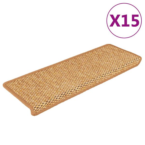 vidaXL Trappstegsmattor sj&auml;lvh&auml;ftande sisal 15 st 65x21x4 cm Sisal