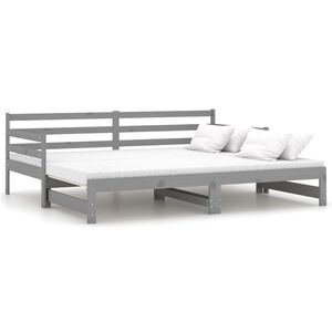 vidaXL Dagb&auml;dd utdragbar gr&aring; massiv furu 2x(90x200) cm