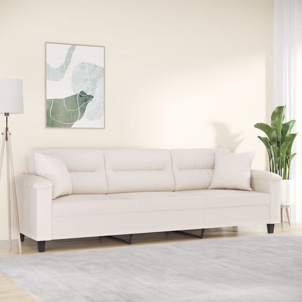 vidaXL 3-sitssoffa med kuddar&dynor beige 210 cm mikrofibertyg