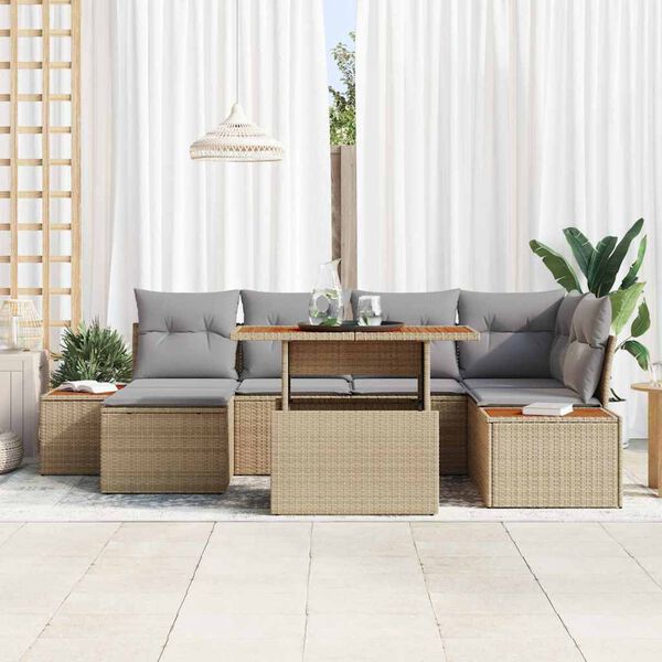 vidaXL Tr&auml;dg&aring;rdsoffset med lagring 7 pcs Beige Poly rattan